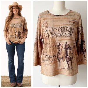 90s Western Winchester Ranch Horse Scene Top Retro Cowgirl Aesthetic Size Small